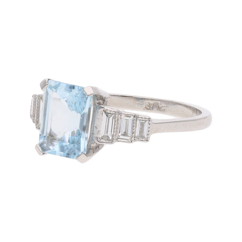 Platinum Aquamarine and Diamond Ring