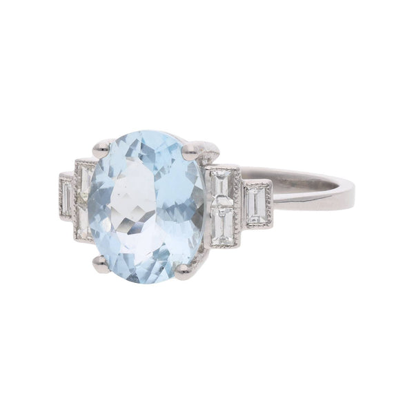 Platinum Aquamarine and Diamond Ring
