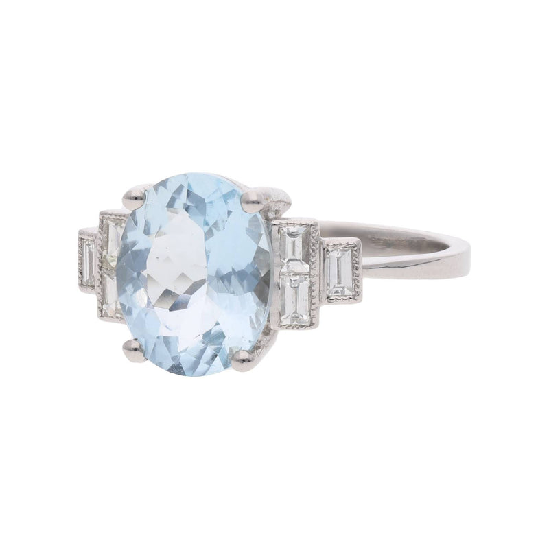 Platinum Aquamarine and Diamond Ring