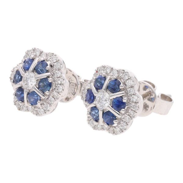 18ct White Gold Sapphire and Diamond Cluster Earrings
