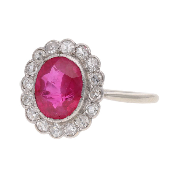 18ct White Gold Burmese Ruby and Diamond Cluster Ring