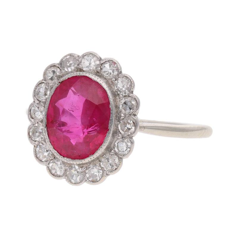 18ct White Gold Burmese Ruby and Diamond Cluster Ring