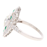 Platinum Emerald and Diamond Cluster Ring