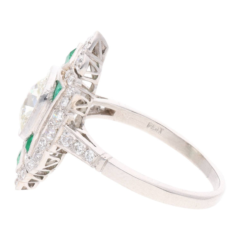Platinum Emerald and Diamond Cluster Ring