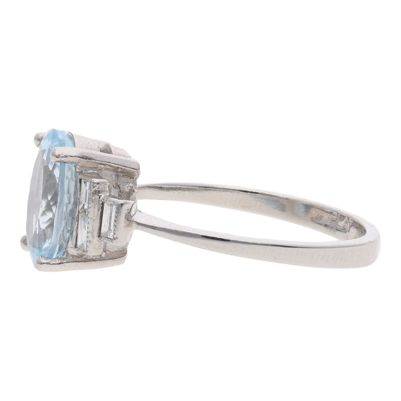 Platinum Aquamarine and Diamond Ring