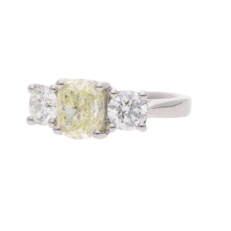 Platinum Yellow & White Diamond Three Stone Ring