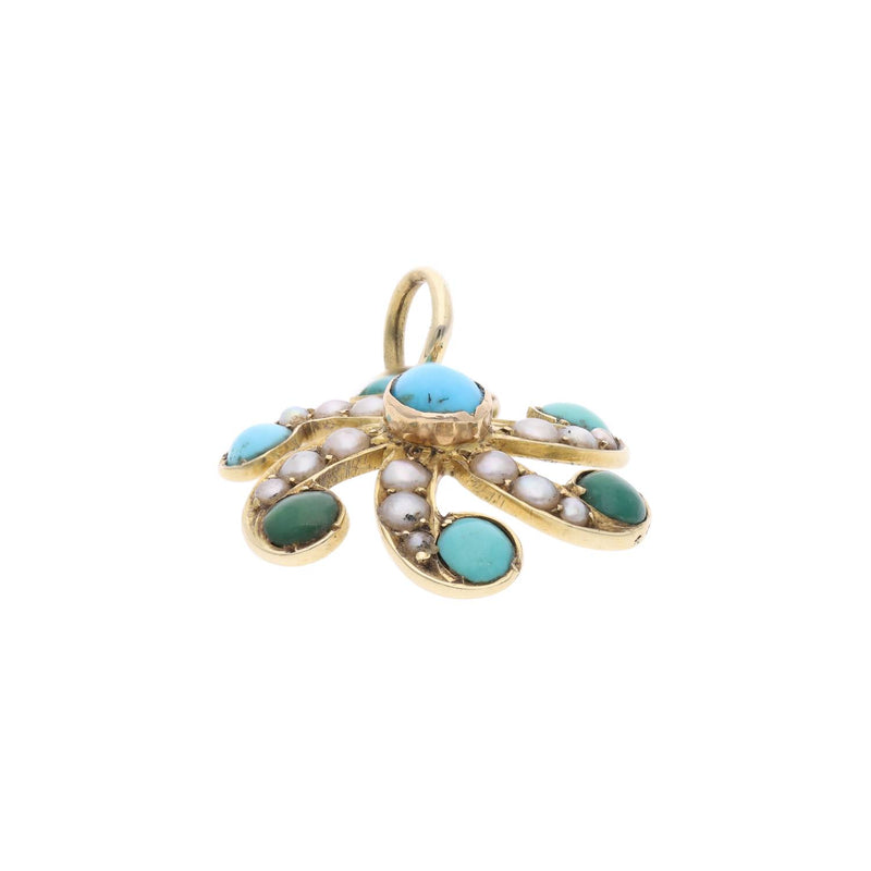 Antique 15ct Gold Turquoise and Pearl Pendant