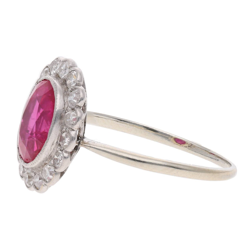 18ct White Gold Burmese Ruby and Diamond Cluster Ring