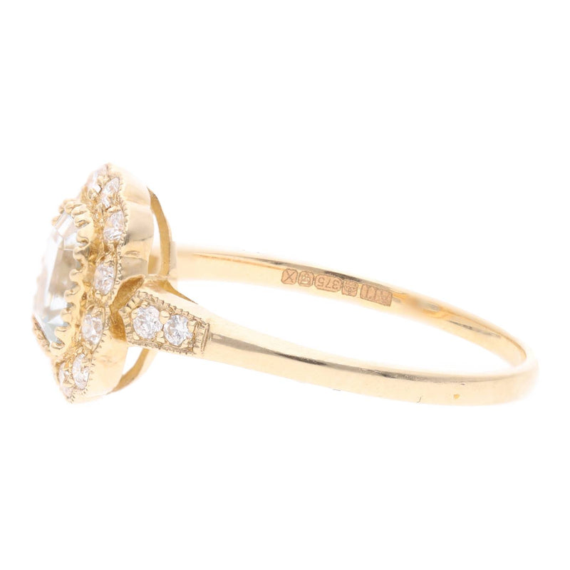 9ct Gold Aquamarine and Diamond Cluster Ring