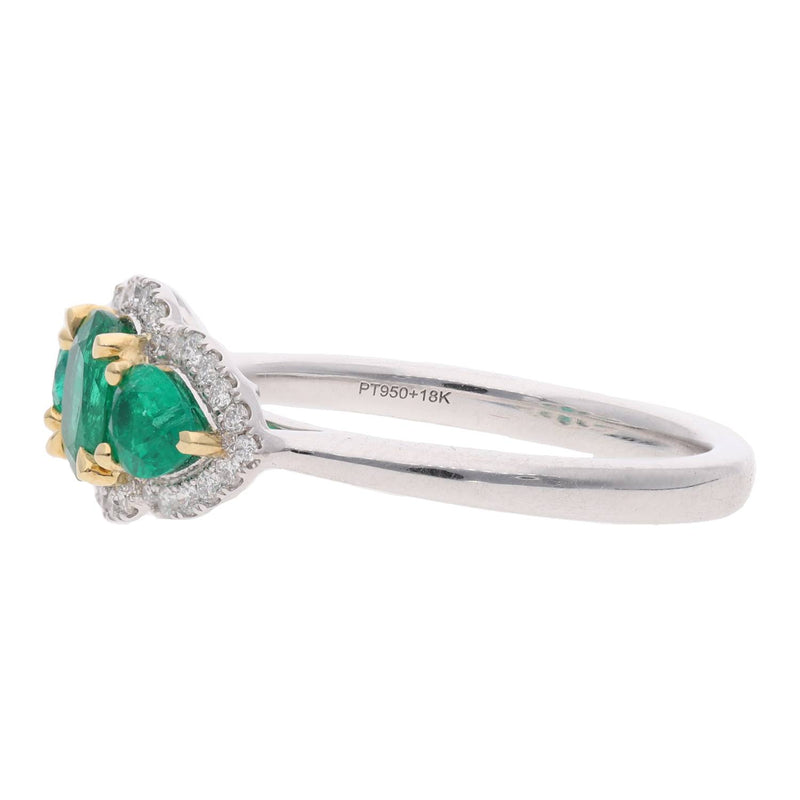 Emerald and Diamond Triple Cluster Ring