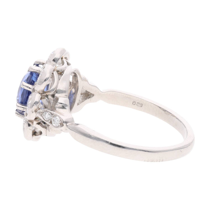 Platinum Sapphire and Diamond Cluster Ring