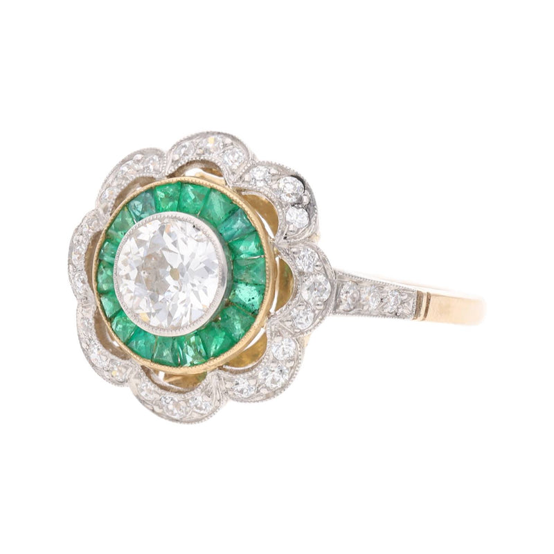 18ct Gold Emerald and Diamond Cluster