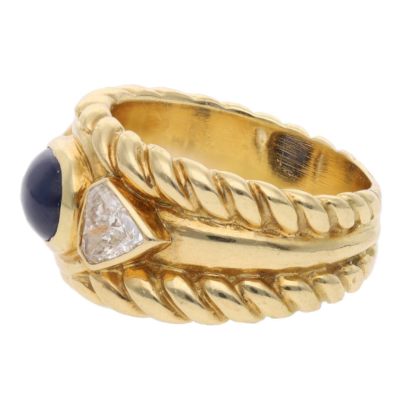 18ct Gold Cabochon Sapphire and Diamond Ring