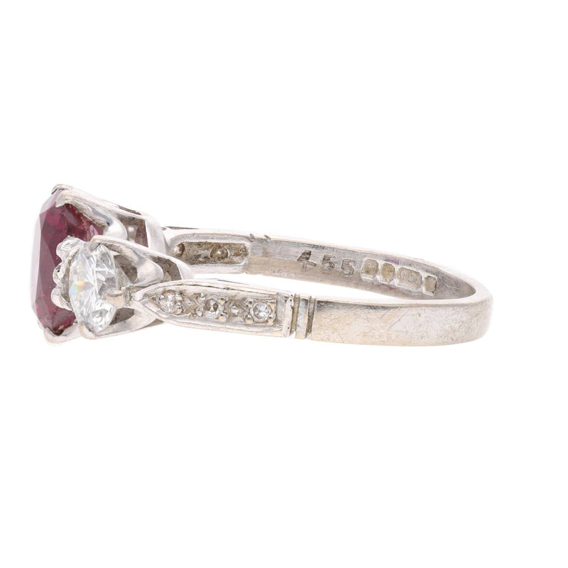 18ct White Gold Ruby and Diamond Three Stone Ring
