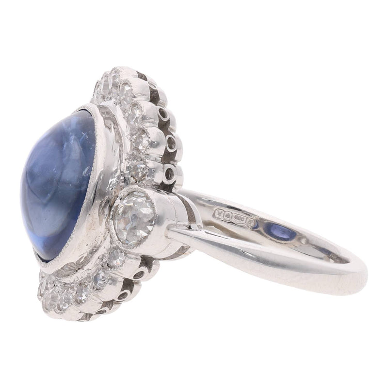 Platinum Burmese Cabochon Sapphire and Diamond Cluster Ring