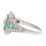 Art Deco Platinum Emerald and Diamond Ring
