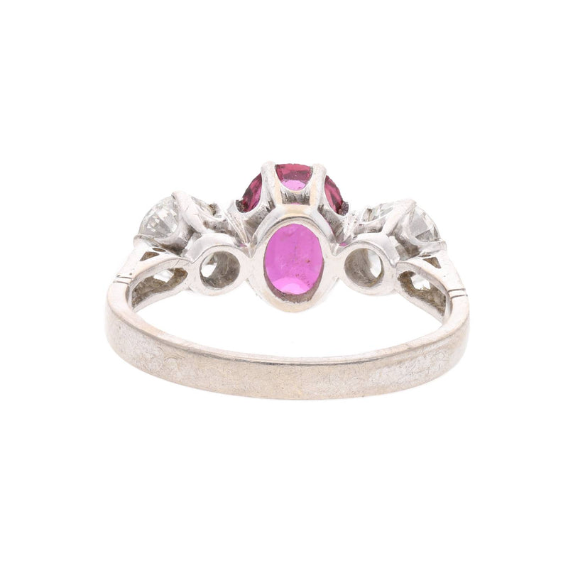 18ct White Gold Ruby and Diamond Three Stone Ring
