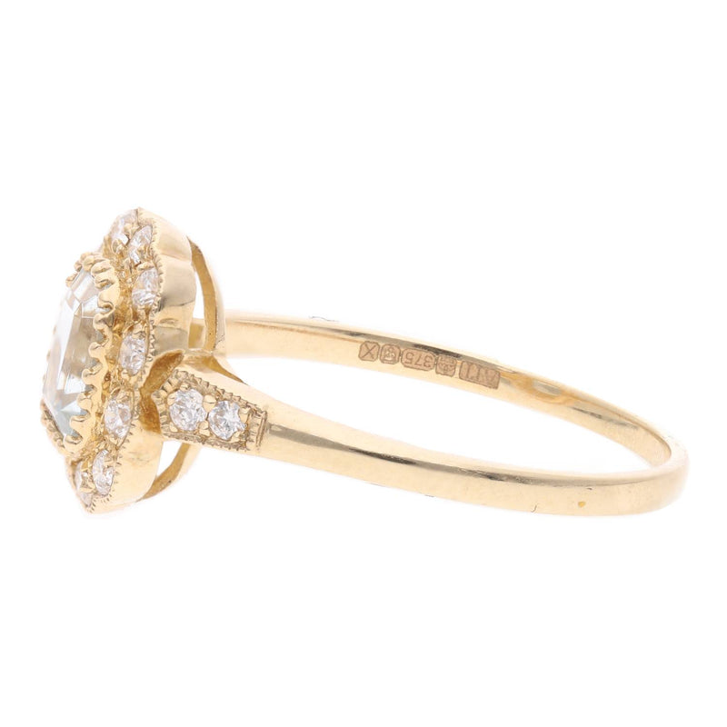 9ct Gold Aquamarine and Diamond Cluster Ring