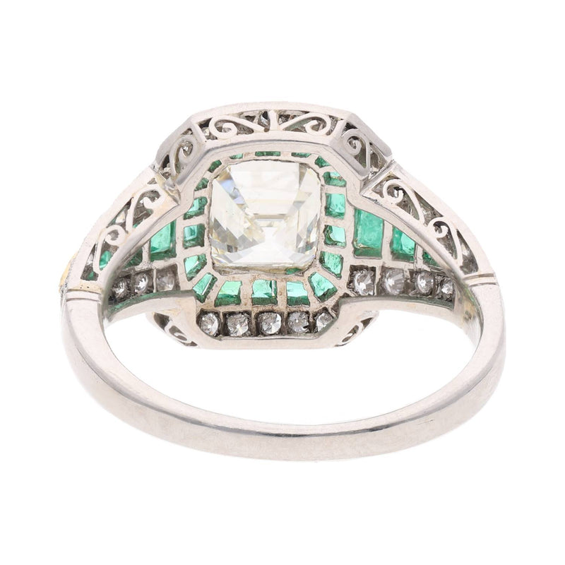 Art Deco Platinum Emerald and Diamond Ring