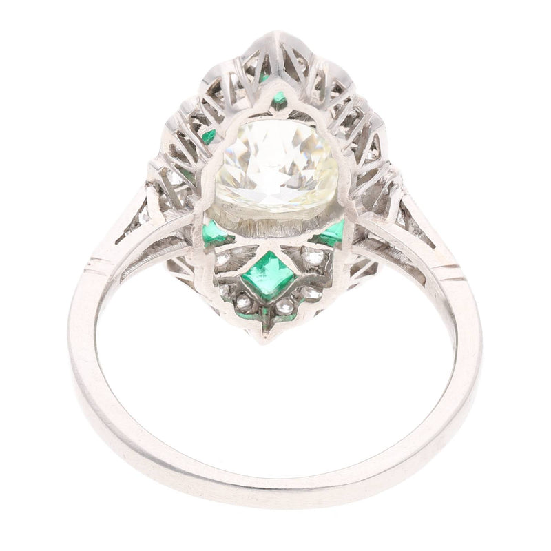 Platinum Emerald and Diamond Cluster Ring