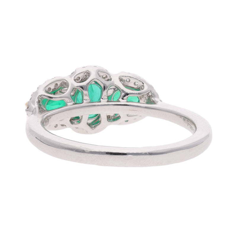 Emerald and Diamond Triple Cluster Ring