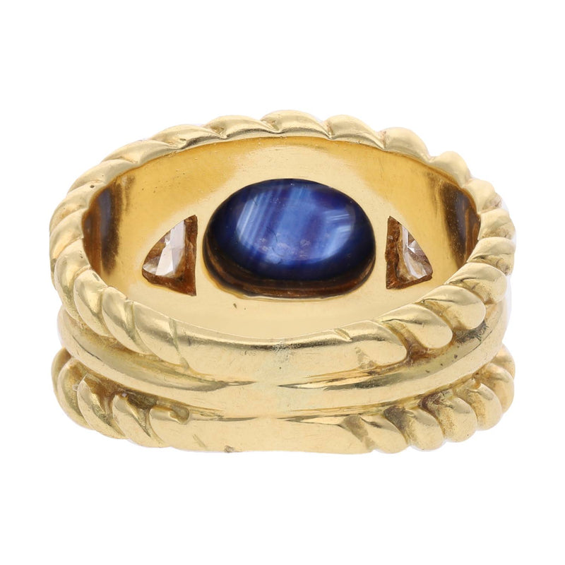 18ct Gold Cabochon Sapphire and Diamond Ring