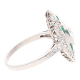 Platinum Emerald and Diamond Cluster Ring