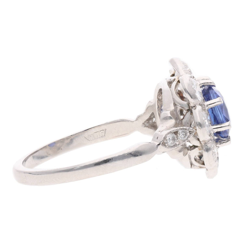 Platinum Sapphire and Diamond Cluster Ring