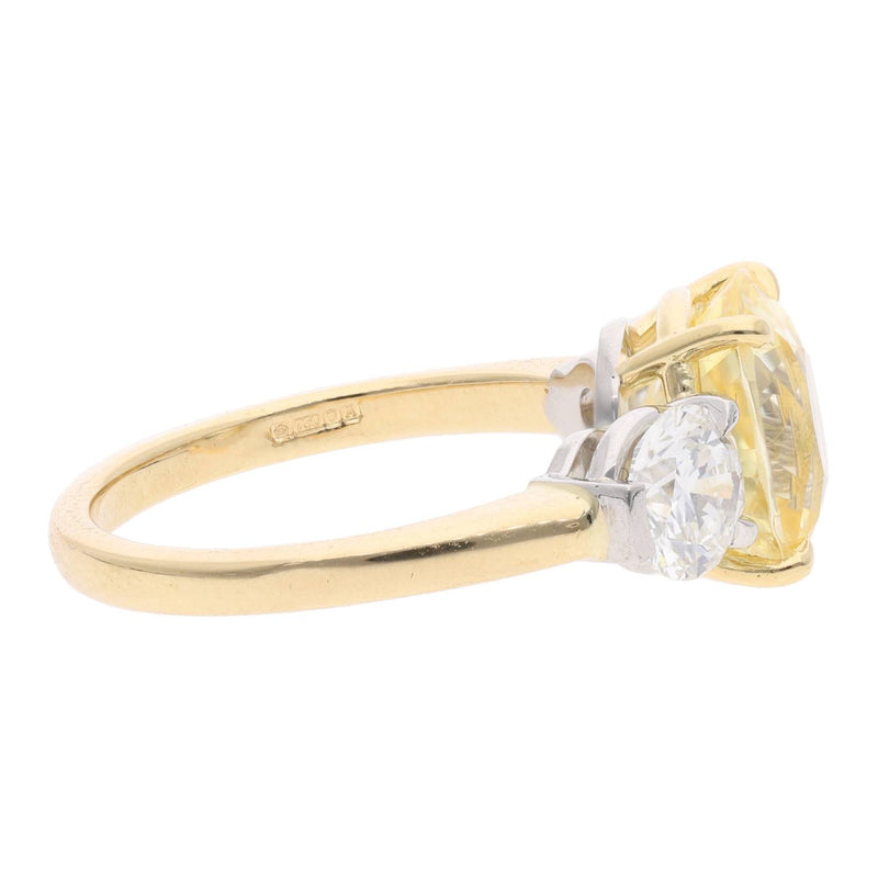 Unheated Yellow Sapphire and Diamond Three Stone Ring