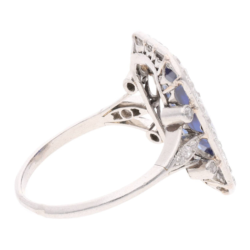 Art Deco Platinum Sapphire and Diamond Ring