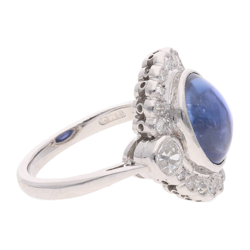 Platinum Burmese Cabochon Sapphire and Diamond Cluster Ring