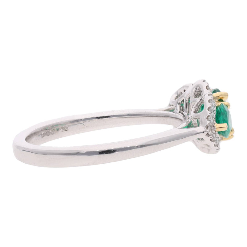 Emerald and Diamond Triple Cluster Ring
