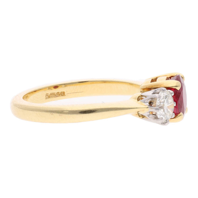18ct Gold Ruby and Diamond Three Stone Ring