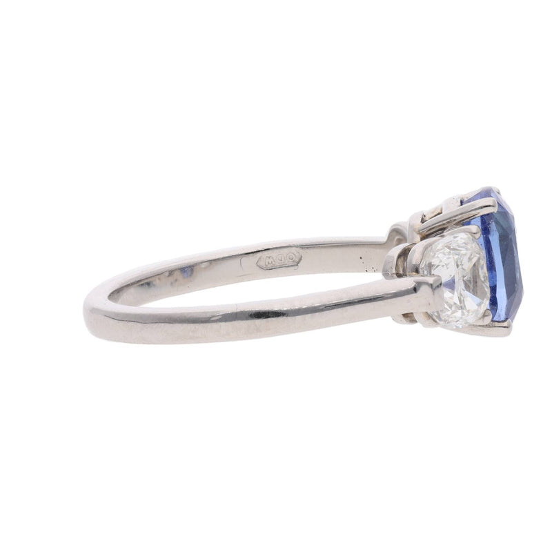 Platinum Sapphire and Diamond Three Stone Ring