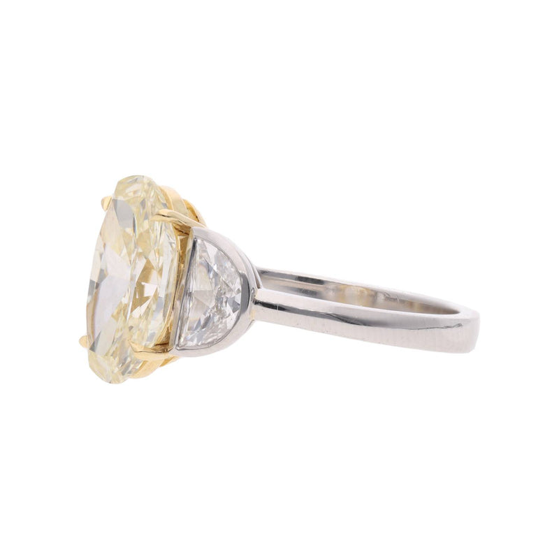 Platinum Oval Yellow and White Diamond Three Stone