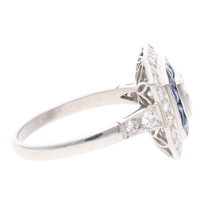 Platinum Sapphire and Diamond Cluster Ring