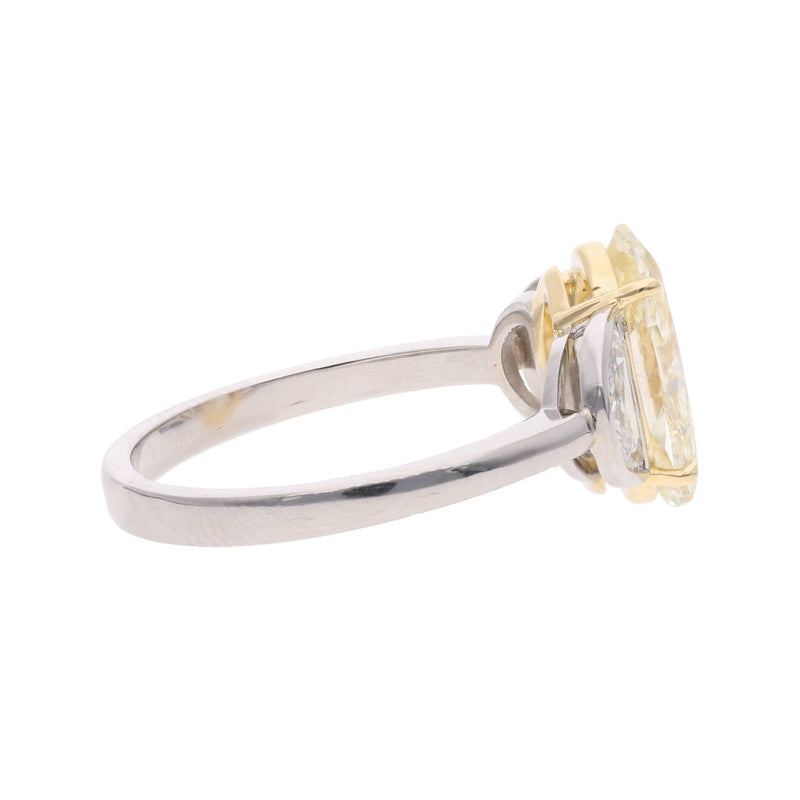 Platinum Oval Yellow and White Diamond Three Stone
