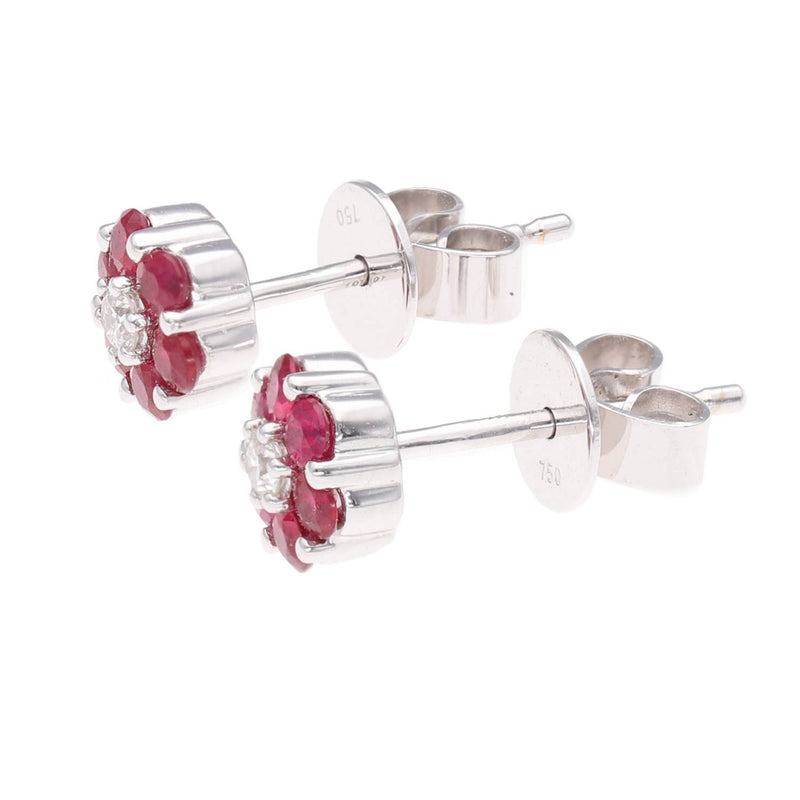 18ct White Gold Ruby and Diamond Cluster Earrings