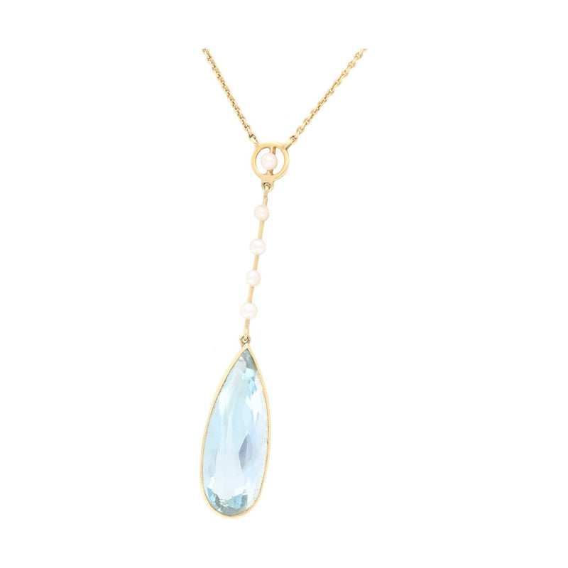 18ct Gold Aquamarine and Pearl Necklace.