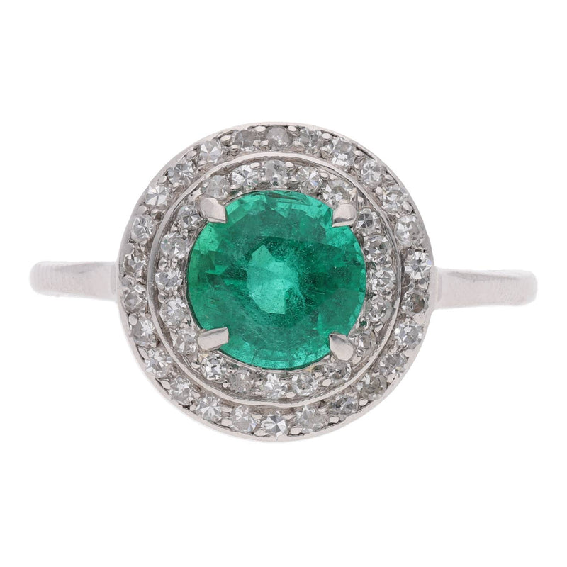 Emerald and Diamond Halo Ring