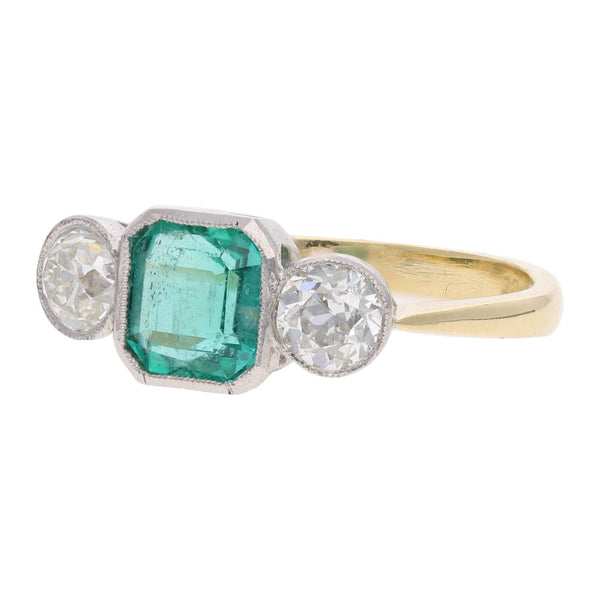 18ct Gold Emerald and Diamond Three Stone Ring