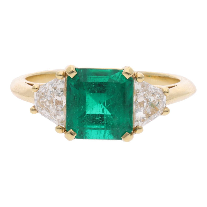 18ct Gold Emerald and Diamond Three-stone Ring