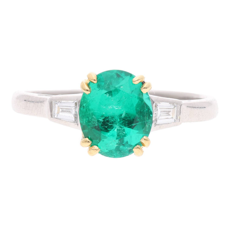 Platinum Yellow Gold Emerald and Diamond Ring