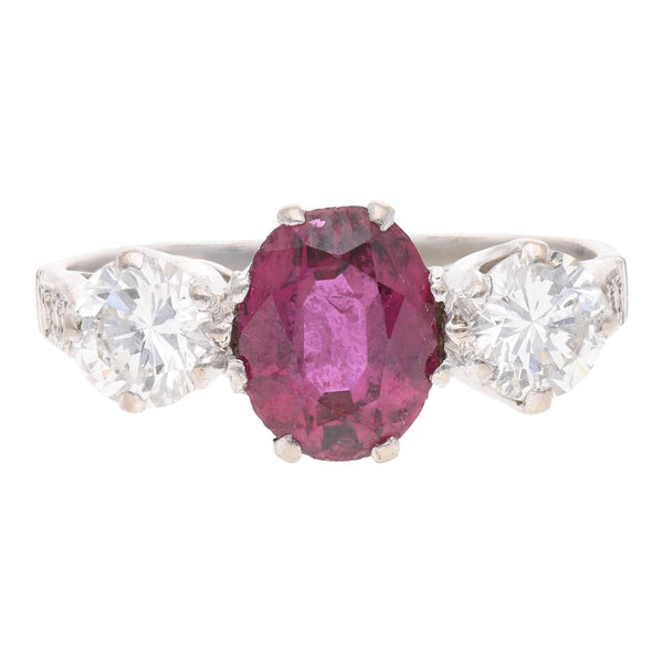 18ct White Gold Ruby and Diamond Three Stone Ring