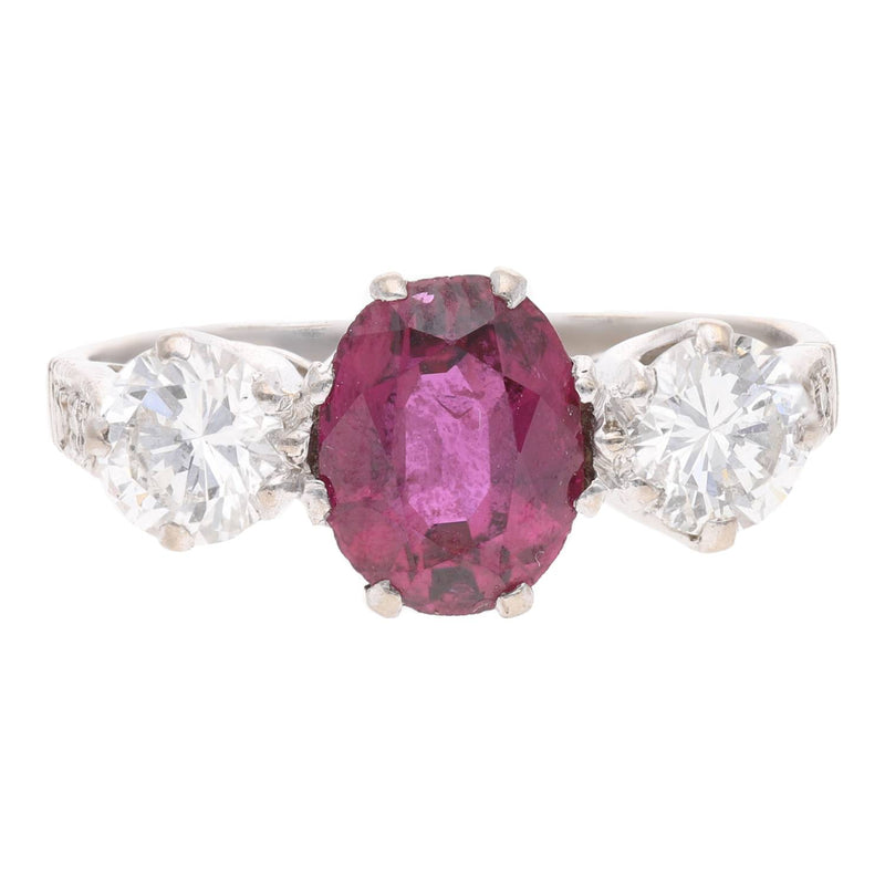 18ct White Gold Ruby and Diamond Three Stone Ring