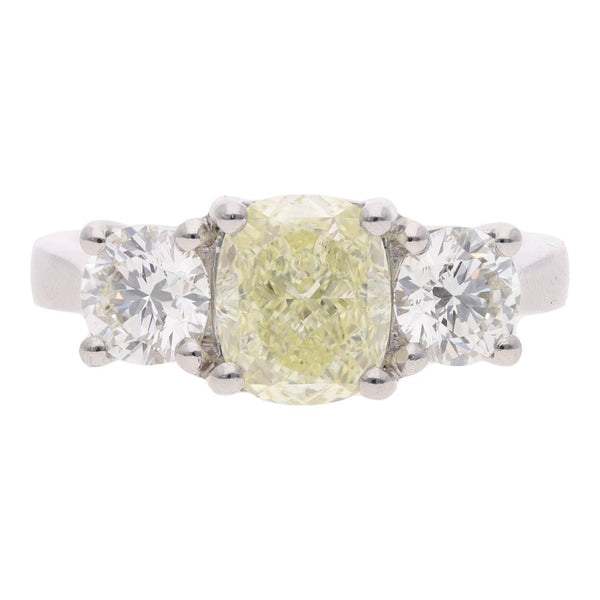 Platinum Yellow & White Diamond Three Stone Ring