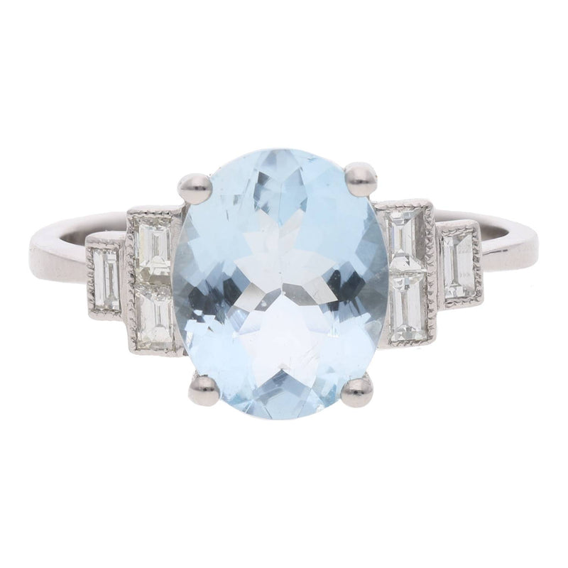 Platinum Aquamarine and Diamond Ring