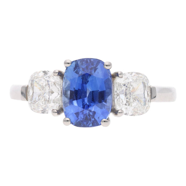 Platinum Sapphire and Diamond Three Stone Ring