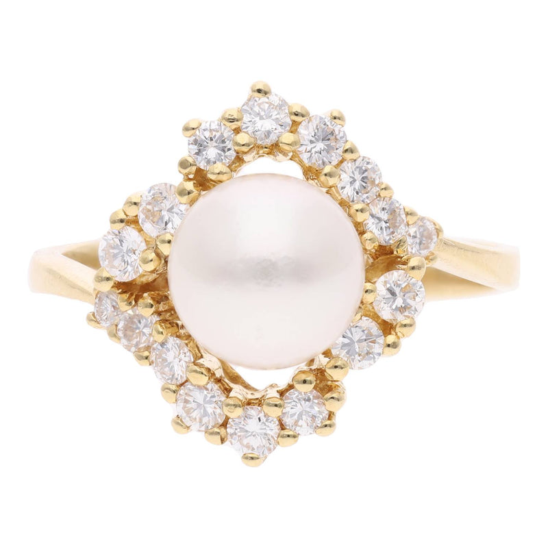 18ct Gold Pearl and Diamond Cluster Ring.