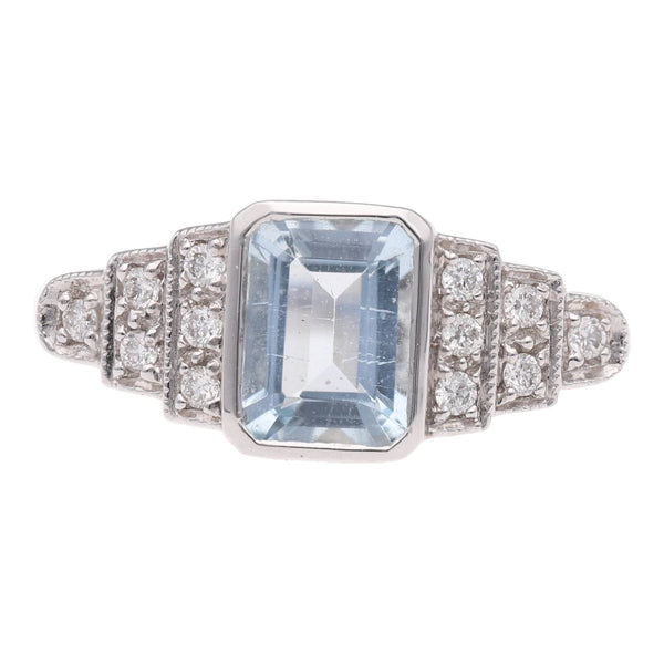 9ct White Gold Aquamarine and Diamond Ring